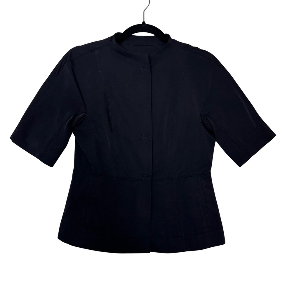 Ann Taylor Black Career Professional Modest High Neck Short Sleeve Blazer Jacket